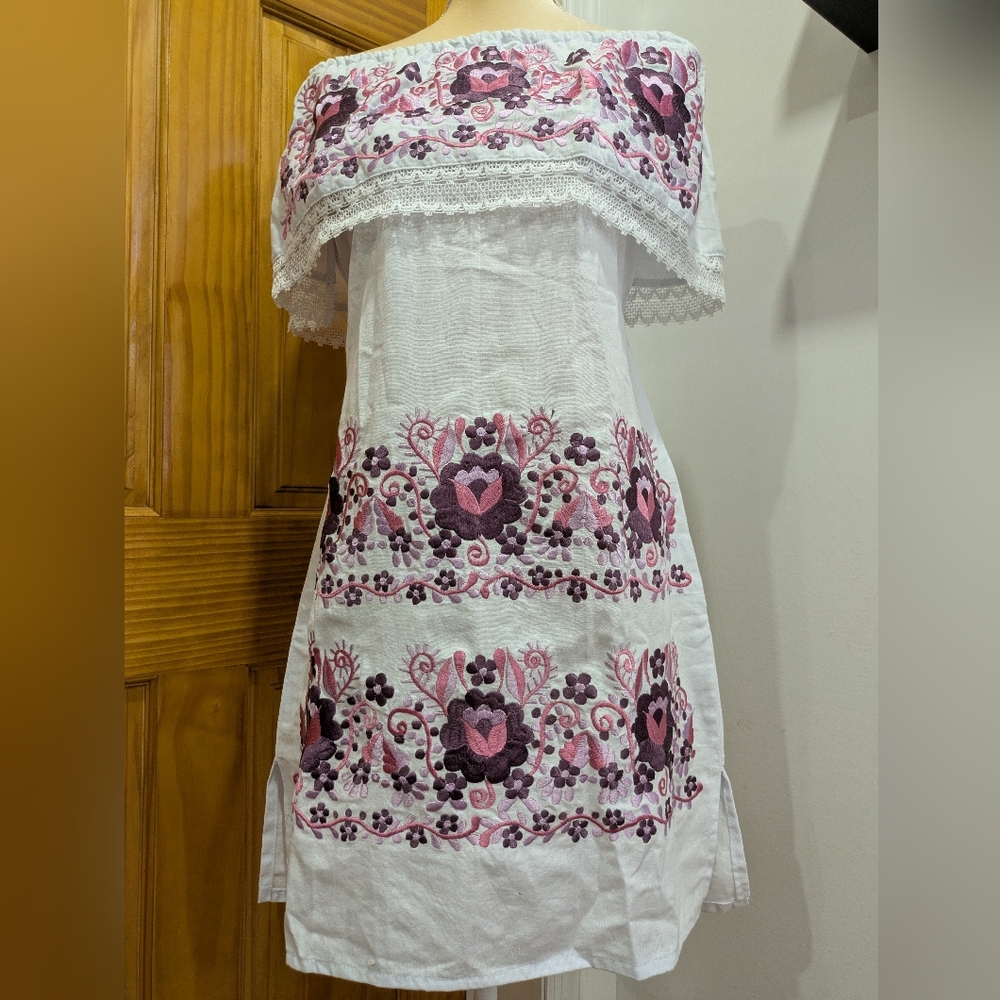 Embroidered Off-Shoulder White Dress